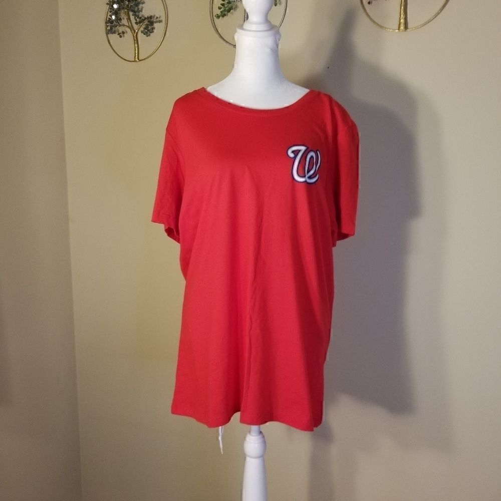 NWT! Womens Majestic MLB Red Washington Nationals Tee XXL